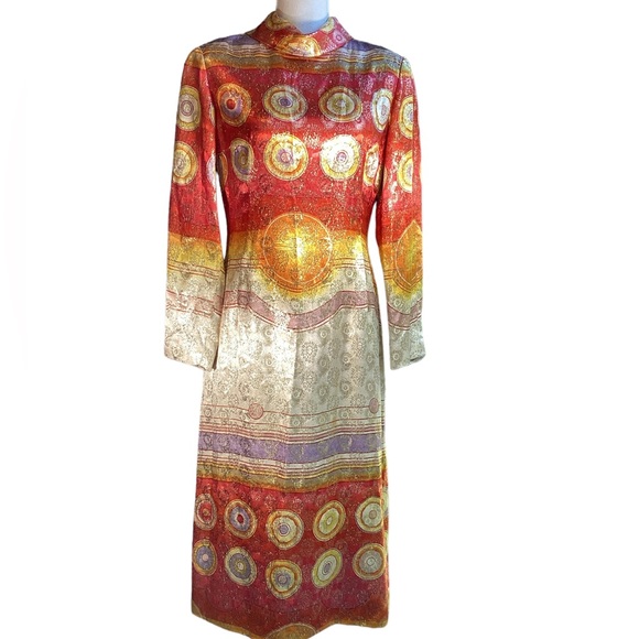 Vintage 1960s Elinor Simmons for Malcolm Starr Metallic Long Sleeve Dres… - Picture 5 of 16